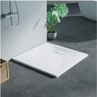 MEYKOERS Duschwanne Duschtasse Rutschfestes Design mit Steinoptik Extraflach Brausetasse, Quadratisch, SMC, Schneidbar, Eckduschwanne 90 x 90 cm, 80 x 80 cm
