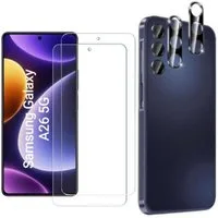 CLM-Tech Displayschutzglas für Samsung Galaxy A26 5G Panzerfolie 2X Kameraschutz für Samsung Galaxy A26 5G, 4er Set Kameraglas Panzerglas Displayschutz 9H Glas Folie, 4 Stück, Anti-Fingerabdruck und blasenfrei Anbringung