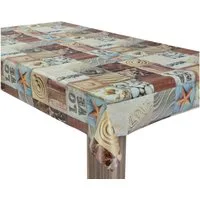 laro Tischdecke Wachstuchtischdecke Beach Patchwork Natur PVC Eckig