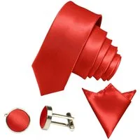 GASSANI Krawatte Satin Hochzeitskrawatte, Herren-Krawatte Hochzeit Schlips z Anzug (Set, 3-St., Krawattenset, Manschettenknöpfe, mit Einstecktuch) 6cm Schmal Dünn, Slim Uni, Seide-Touch-Finish