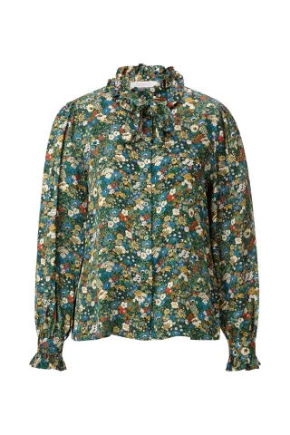 Rich & Royal - Printed Blouse with Ruffle smaragd green - Gr. - 34