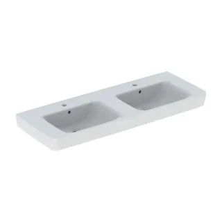 Geberit Renova Plan Doppelwaschtisch 501710001 130x48cm, Hahnloch mittig, mit Überlauf, weiß