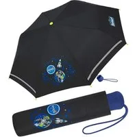 Scout Taschenregenschirm Black Galaxy - Mini Kinderschirm, extra leicht für Kinder gemacht, reflektierend und bedruckt