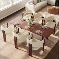 Flieks Polsterstuhl Gestell aus Eisen in Holzoptik Walnussfarbe, Bezug aus Flanellstoff (Set, 6 St), 2er Set Esszimmerstühle Armlehnstühle Wohnzimmerstuhl Beige