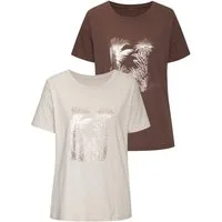 Vivance T-Shirt mit goldfarben schimmerndem Folienprint (2er-Pack) aus luftiger Baumwoll-Qualität