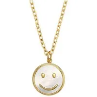 Hey Happiness Kette mit Anhänger Smiley, mit Muschel-Einsatz, Damen Halskette aus Edelstahl, 18k vergoldet