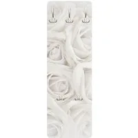 Bilderdepot24 Garderobenpaneel weiss Blumen Floral Liebe Weiße Rosen Design (ausgefallenes Flur Wandpaneel mit Garderobenhaken Kleiderhaken hängend), moderne Wandgarderobe - Flurgarderobe im schmalen Hakenpaneel Design