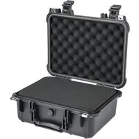HMF Werkzeugkoffer Robuster Outdoorkoffer mit Druckausgleichsventil und Rasterschaumstoff, Outdoor-Koffer wasserdicht und staubdicht, 34 x 29,5 x15,5 cm, schwarz