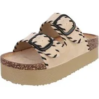 Ital-Design Damen Plateau-Pantolette mit Schnallen und Zierprägung Plateausandaletten (91895620) Flach Pantoletten in Beige