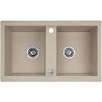 KOLMAN Küchenspüle Doppelbecken Barbados Granitspüle, Rechteckig, 48/78 cm, Beige, Space Saving Siphon GRATIS