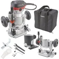Arebos Oberfräse Holz Fräse Fräsmaschine, Tauchbasis & Trimmer, mit Werkzeugtasche, (Oberfräse Deluxe mit Trimmer und Tauchbasis), Leistungsaufnahme : 710 W