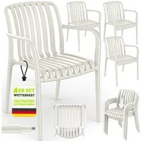 tillvex Gartenstuhl Gartenstühle Set Stapelbar Wetterfest Kunststoff mit/ohne Armlehne (Outdoor Stühle bis 120kg Terrassenstuhl Gartenmöbel Balkon Garten Terrasse, 4 St), 120kg