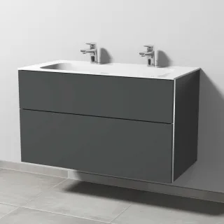 Sanipa 3way Keramik-Set Finion Keramik-Doppelwaschtisch und Unterbau mit 2 Auszügen, Anthrazit-Matt BR40322