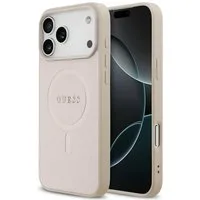 Guess Handyhülle iPhone 17 Pro Max Kunstleder geprägt rosa Logo goldfarbig MagSafe 6,9 Zoll, Kantenschutz