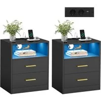 VASAGLE Nachttisch mit Ladestation, LED-Beleuchtung und Schubladen, mit 2 AC-Steckdosen und USB-Anschlüssen, 1er/2er Set