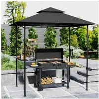 Outsunny Grillpavillon mit LED, 240 x 150 x 258 cm, mit Doppelschichtdach, Seitenregalen, mit 0 Seitenteilen, (wasserabweisend flammhemmend Gartenpavillon, Gartenlauben), mit UV-Schutz, BBQ Pavillon für Party BBQ Dunkelgrau