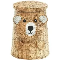 Kobolo Wäschekorb Aufbewahrungskorb BEAR mit Deckel - Wasserhyazinthe braun Wäschesammle (Stück, 1 St., mit Deckel), 33x33x56 cm