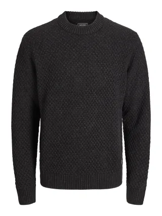 JACK&JONES - JJBLAKE KNIT CREW NECK SN Dark Grey Melange - Gr. - M