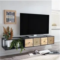 FINEBUY Lowboard FB77760 Massive TV-Board Kommode 150cm hängend Mango Massivholz (Hängend Mango Massivholz / Metall 150x25x35 cm), Fernsehtisch Wiener Geflecht, TV-Schrank Schwarz