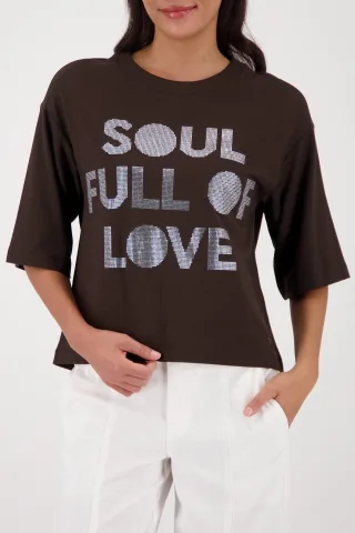 monari - Shirt mit Strass-Schriftzug dark chocolate - Gr. - 40