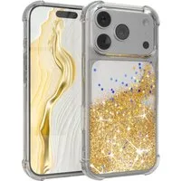 EAZY CASE Handyhülle Liquid Glittery Case für Apple iPhone 17 Pro 6,3 Zoll, Durchsichtig Back Case Handy Softcase Silikonhülle Glitzer Cover Gold