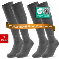 sockenkauf24 Stützkniestrümpfe Kompressionsstrümpfe Reisestrümpfe Stützstrümpfe mit Kompression (Grau, 2-Paar, 43-46) aus Baumwolle für Damen & Herren mit Komfortbund