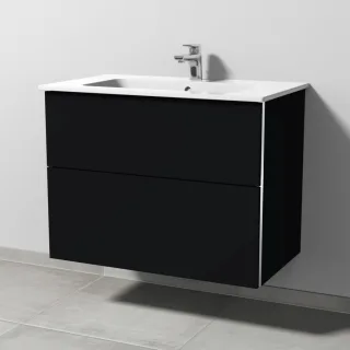 Sanipa 3way Waschtischunterbau zu Duravit ME by Starck Waschtisch mit 2 Auszügen, Schwarz-Matt BS72508