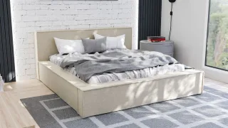 Polsterbett Doppelbett ALDANA 200x200cm Komplettset in Stoff Freya Beige