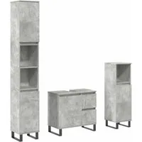 vidaXL Badezimmer-Set 3-tlg. Badmöbel-Set Betongrau Holzwerkstoff, (3-St)