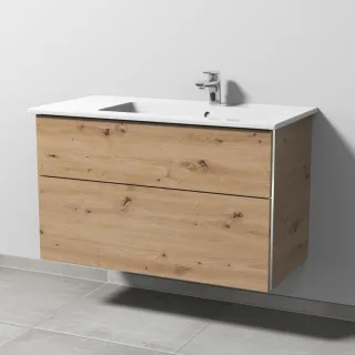 Sanipa 3way Keramik-Set Venticello Keramik-Waschtisch und Unterbau mit 2 Auszügen, Eiche Natural-Tou BR32685