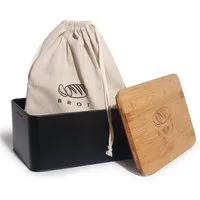 Zedelmaier Brotkasten Brotkasten mit Schneidebrett,MatteBrotbox mit Holzdeckel&Leinen beutel, (MBH006), Rundum Belüftung, Brotkorb für langanhaltende Frische 33x21x15cm