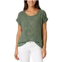 dy_mode Kurzarmbluse Kurzarm Bluse Elegantes Baumwollshirt Damen einfarbig Blusenshirt in Unifarben, Rundhalsausschnitt, mit Blumenstickerei