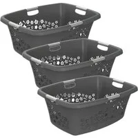ROTHO Wäschekorb Flowers 3er-Set Wäschekorb 50l, Kunststoff (PP) BPA-frei (Wäschekorbset, 3er-Set), belastbare Tragegriffe