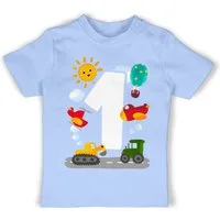 Shirtracer T-Shirt Eins - Aquarell Fahrzeuge 1. Geburtstag
