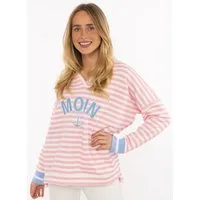 Zwillingsherz Hoodie "Streifen Moin" V-Neck, gestreift, Stickerei mit Anker, gestreifte Bündchen