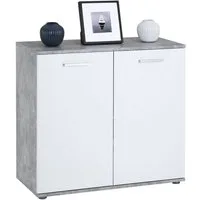 CARO-Möbel Kommode CHICAGO, Flur- oder Aktenkommode mit 2 Türen und Ablagefach Betonoptik/Weiß