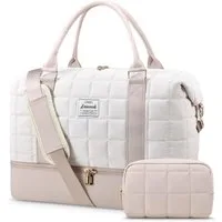 LuxusKollektion Weekender Reisetasche Damen Weekender Handgepäck Schuhfach M Beige+hellrosa