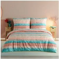 Buymax Bettwäsche Belissim Bettbezug-Set, Renforce: 100% Baumwolle, 2 teilig, 155x220 cm, mit Reißverschluss, Streifen, gestreift, Rose-Türkis