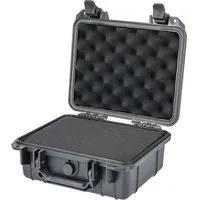 HMF Werkzeugkoffer Robuster Outdoorkoffer mit Druckausgleichsventil und Rasterschaumstoff, Outdoor-Koffer wasserdicht und staubdicht, 27 x 24,5 x 13 cm, schwarz