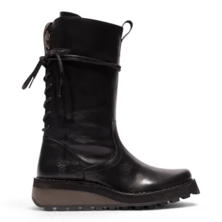 Fly London Damen-Schwarze Lederstiefel bis zur Mitte der Wade – HEIG229