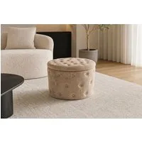 riess-ambiente Sitzhocker MODERN BAROCK 60cm champagner greige - Bouclé, mit Stauraum, Barock (Einzelartikel, 1 St), Eleganter Sitz - ideal für Ankleide, Flur, Wohnzimmer & Garderobe