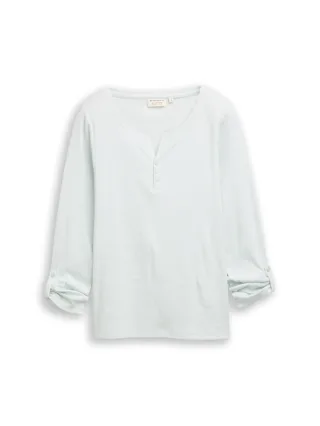 Tom Tailor - Langarmshirt mit Turn-Up-Funktion offwhite mint small stripe - Gr. - L
