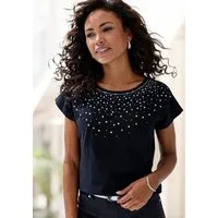 LASCANA T-Shirt mit glitzerndem Frontprint aus angenehmer Viskose-Baumwoll-Qualität