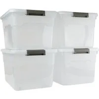 PROREGAL® Aufbewahrungsbox mit Deckel 30-60 Liter Kunststoff Transparent Stapelbar (4 St)