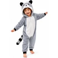 Corimori Jumpsuit Flauschiges Waschbär-Kostüm für Kinder, Karneval Fasching Kostüm (2-tlg) Jumpsuit, Pyjama, Fasching, Kigurumi, Tierkostüme, Waschbär "Lina"