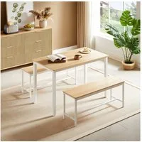 BBG Essgruppe Esstisch Set 4 Personen 110x60 cm mit 2 Bänken, Essgruppe Industrial, (Küchentisch mit Sitzbank, platzsparender Frühstückstisch), kleiner Bartisch Metall & Holzoptik