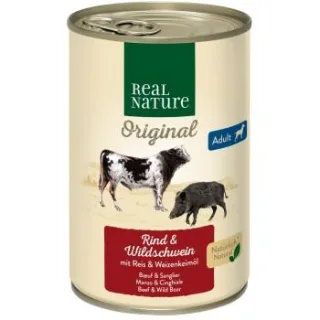 REAL NATURE Nassfutter Hund, Adult, Rind und Wildschwein 12x400 g