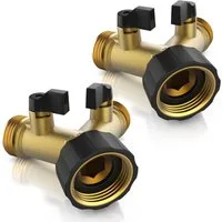 Brandson 2-Wege Verteiler Y-Verteiler für 3/4 Zoll Anschluss, Wasserhahn Splitter aus Messing, (2-tlg., 2-Wege Y-Verteiler ¾ Zoll aus Messing), Wasserventil 2 Wege beide regulierbar, Material hitze & kältebeständig