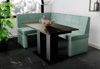 Eckbankgruppe 196x142 cm BLAKE XL R Stoff Soro Türkis / Esstisch DANTE Schwarz
