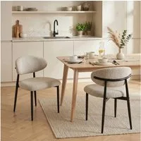 HOMCOM Esszimmerstuhl mit Leinenoptik, gebogene Rückenlehne und breiter Sitz (Essstuhl, 2 St), für Esstisch, Wohnzimmer, Esszimmer, Beige